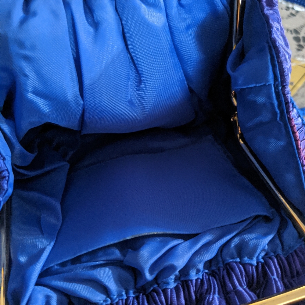 Vintage Retro Rare Crossbody Bag Purse Purple Blue Satin Cosplay Costume - Picture 2 of 10